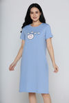 Zivame Farm Lore Knit Cotton Knee Length Night Dress - Chambray Blue — thumbnail 5